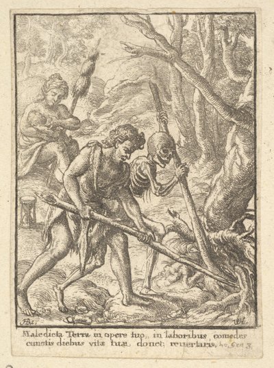 Adam Plowing från Dödsdansen, 1651. av Wenceslaus Hollar