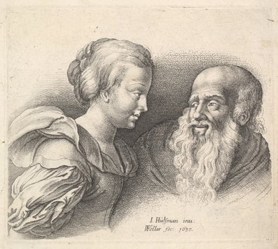 En gammal man och en flicka, efter Hulsman, 1635. av Wenceslaus Hollar