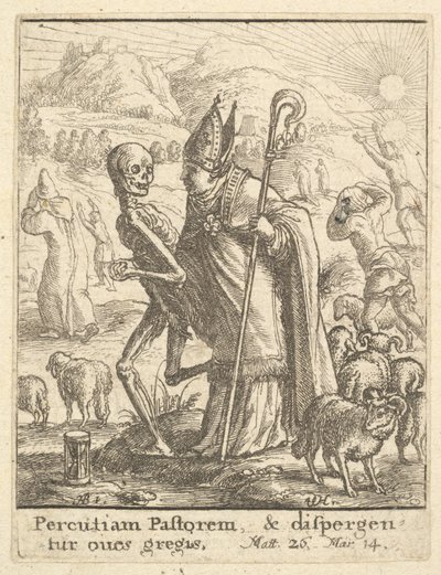 Biskop, från Dödsdansen, 1651. av Wenceslaus Hollar
