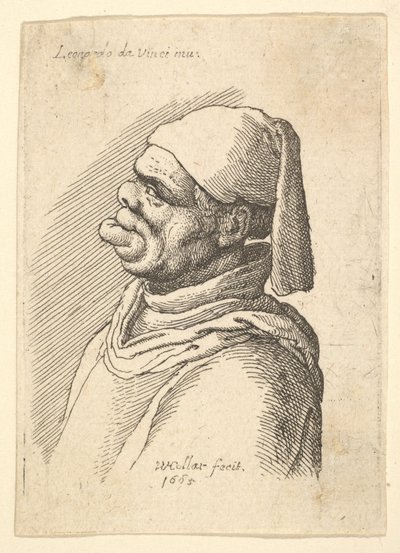 Byst av missbildad man med hatt och fett, utskjutande underläpp i profil till vänster, 1625-77. av Wenceslaus Hollar