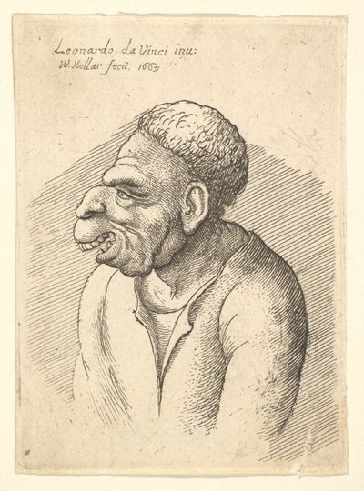 Byst av en man med krokig näsa, framträdande överläpp, öppen mun och kort lockigt hår..., 1665. av Wenceslaus Hollar