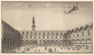 Byrsa of London, allmänt känd som Royal Exchange, Royal Exchange, London, ca. 1647 av Wenceslaus Hollar
