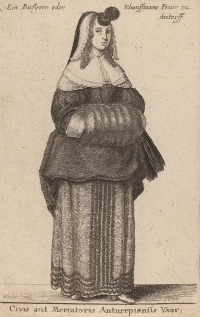 Hustru till en medborgare eller köpman i Antwerpen, 1650. av Wenceslaus Hollar