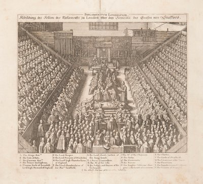 Skildring av parlamentet i Londons session av dömet av Earl of Stafford, ca 1642. av Wenceslaus Hollar