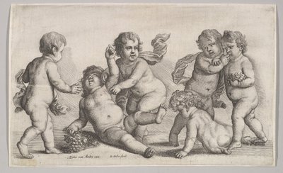 Fem gossar och en satyr, 1625-77. av Wenceslaus Hollar