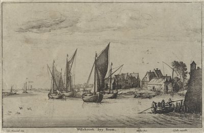Utsikt över Willebroek nära Mechelen Willebroek bey Boom (titel på objekt) Flodlandskap och kustutsikt (serietitel) av Wenceslaus Hollar