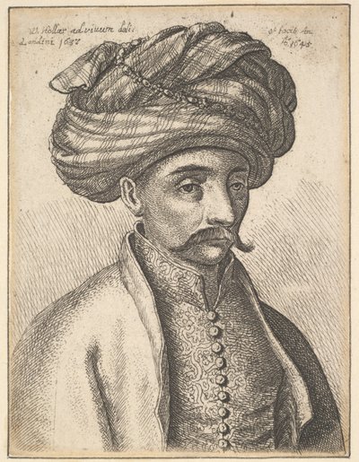 Huvud och axlar av en turk, med mustasch och stor turban, 1645. av Wenceslaus Hollar