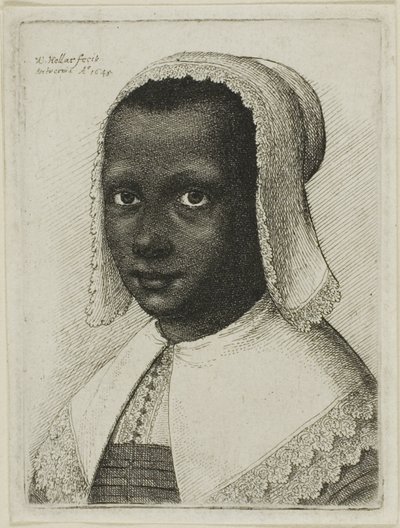 Huvudet på en svart kvinna med en spetsduk av Wenceslaus Hollar