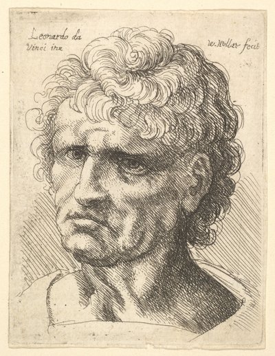 Huvud för en man med allvarligt uttryck, 1625-77. av Wenceslaus Hollar