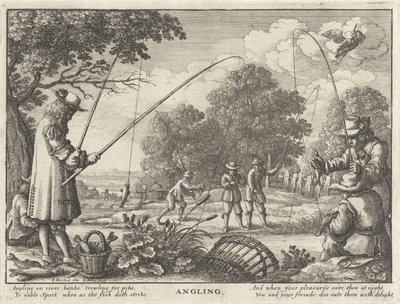 Hengelen Mete (titel på objekt) Jachtpartijen (serietitel) Flera sätt att jakt, Hawking och fiske, enligt engelskt sätt (serietitel) av Wenceslaus Hollar