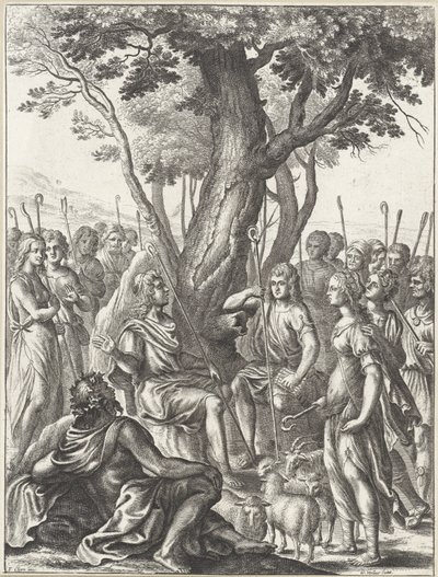 Shepherd Meliboeus dömer spelet med herdarna Corydon och Thyrsis Verk av Virgil (serietitel) av Wenceslaus Hollar