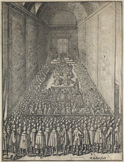 Interiör av House of Lords i session, Palace of Westminster, London, c1650 av Wenceslaus Hollar