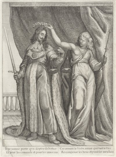 Kung Karl I av England hyllad av Justitia av Wenceslaus Hollar
