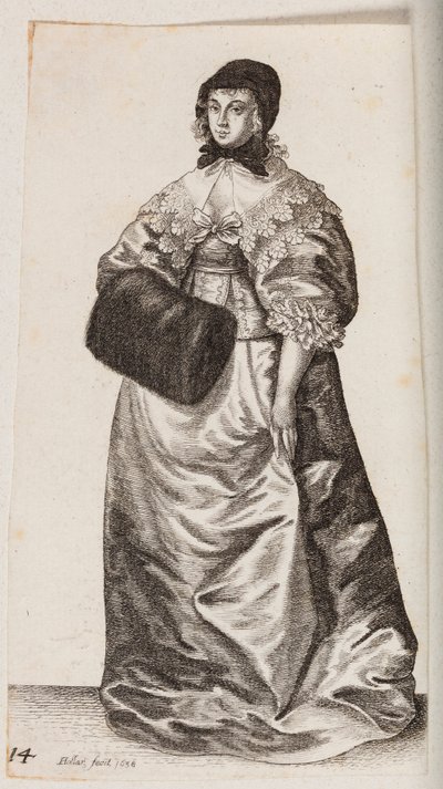 Kvinna med hätta och muff av Wenceslaus Hollar