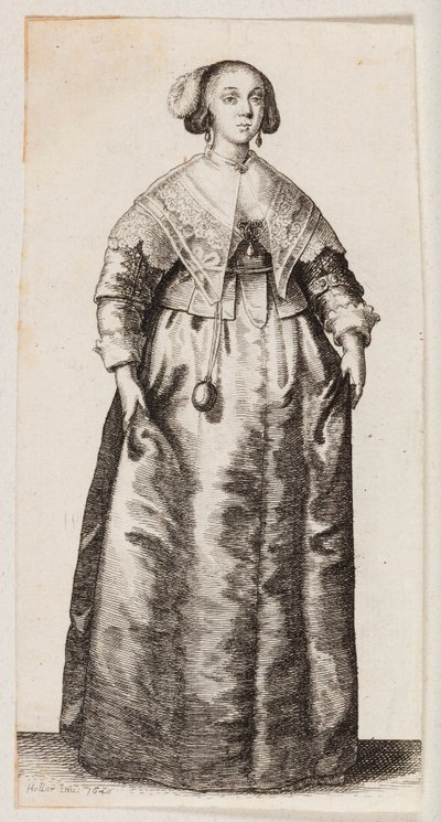 Kvinna med en doftburk som hänger i en kedja av Wenceslaus Hollar