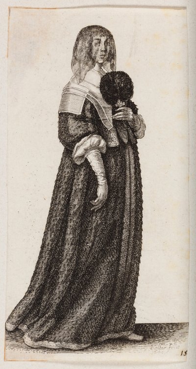 Kvinna med slöja och en fjäderfläkt av Wenceslaus Hollar