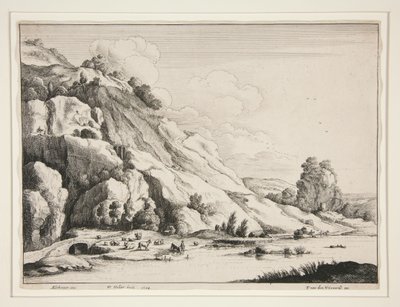 Landskap med en stenbro av Wenceslaus Hollar