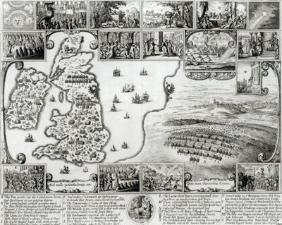 Karta över inbördeskriget England och utsikt över Prag, 1632 av Wenceslaus Hollar