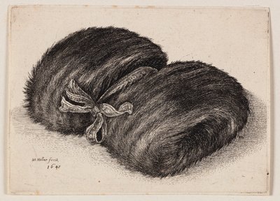 Mörk pälsmuff med ett band i form av en rosett av Wenceslaus Hollar
