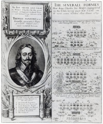 Porträtt av kung Karl I med diagram som visar hur hans trupper bildades under biskopskriget, ca 1639 av Wenceslaus Hollar