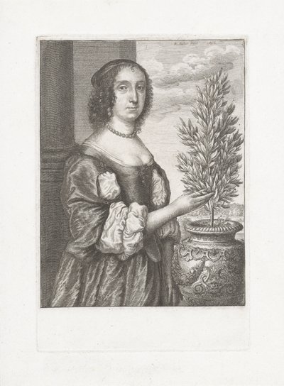 Porträtt av en kvinna som står bredvid en lagerväxt av Wenceslaus Hollar