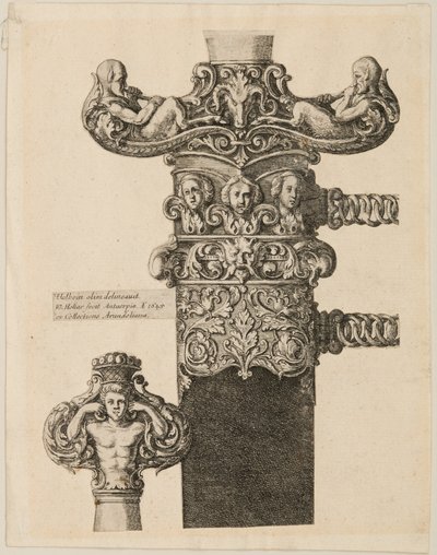 Tryck av mönster för en pommel, Quillons och medaljon, 1645. av Wenceslaus Hollar