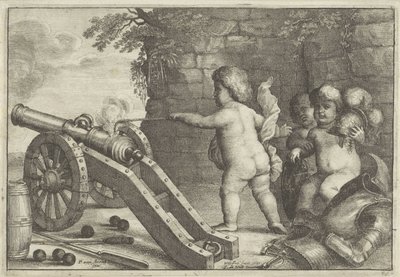 Putti avfyrande kanon: The Element of Fire De fyra elementen (serietitel) av Wenceslaus Hollar