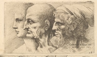 Rad med tre huvuden i profil till vänster, 1645. av Wenceslaus Hollar