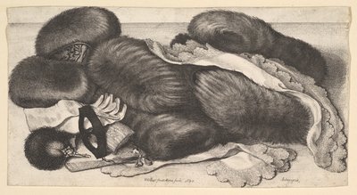 Stilleben med en grupp muffar, ett par handskar, fläktar, mask och två halsdukar, 1647. av Wenceslaus Hollar
