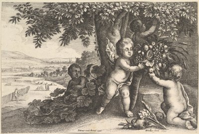 Flodguden och pojkarna, 1625-77. av Wenceslaus Hollar