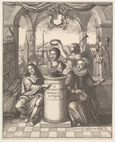 The Royal Society, frontispice till Thomas Sprat, The History of the Royal Society of London..., 1667. av Wenceslaus Hollar