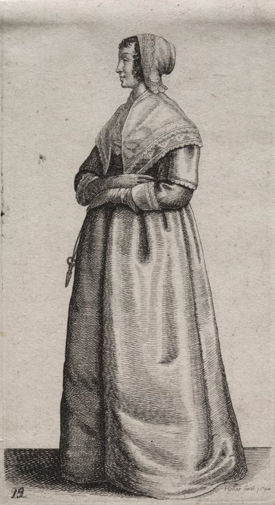 Engelska kvinnors flera vanor, från adeln till landets kvinnor som de är i dessa tider: Kvinnan med sax av Wenceslaus Hollar