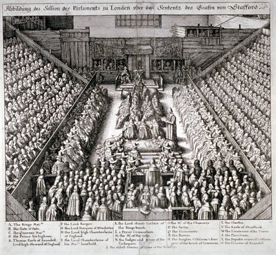 Rättegången mot Thomas Wentworth, Earl of Strafford, Westminster Hall, London, 1641. av Wenceslaus Hollar