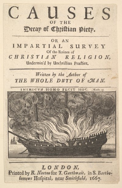 Titelsida: Orsakerna till den kristna fromhetens förfall, 1667. av Wenceslaus Hollar
