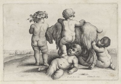 Fyra pojkar, en satyr och en get Putti and Satyrs (serietitel) av Wenceslaus Hollar