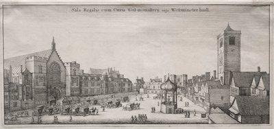Utsikt över London: New Palace Yard med Westminster Hall och Clock House av Wenceslaus Hollar