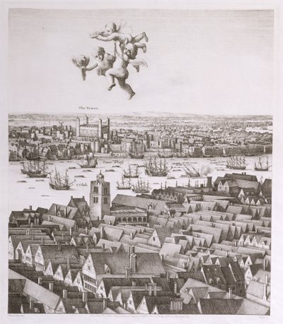 Vy över London, publicerad 1647 (faksimilkopia) (detalj) av Wenceslaus Hollar