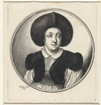 Kvinna med pälsmössa Kvinnliga byster i runda ramar (serietitel) av Wenceslaus Hollar
