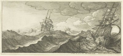 Krigsskepp i vågens dal av Wenceslaus Hollar
