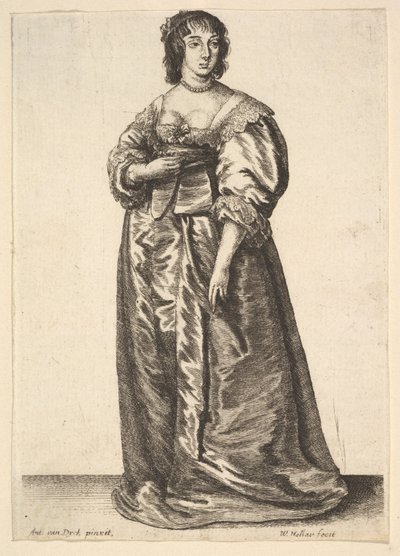Hellång dam, efter Anthony van Dyck, 1625-77. av Wenceslaus Hollar