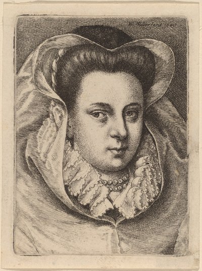 Kvinna med vit slöja och svart hatt (Mary Stuart?) av Wenceslaus Hollar