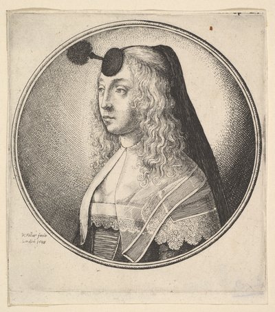 Kvinna med houpette på pannan vänd åt vänster, 1643. av Wenceslaus Hollar