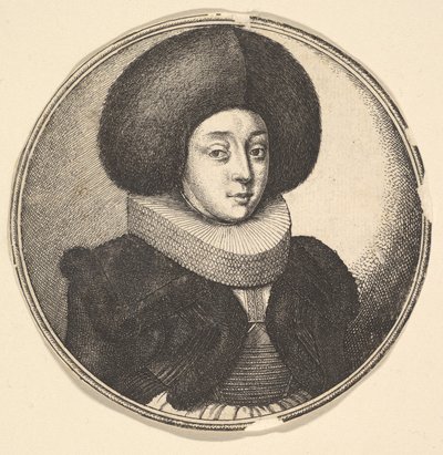 Kvinna med stor rund pälsmössa och spetskrage, 1645. av Wenceslaus Hollar
