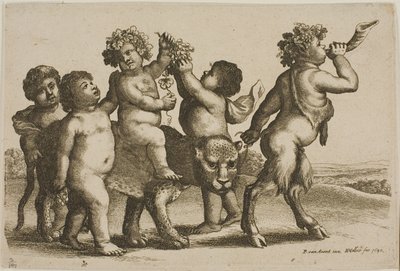 Ung Bacchus rider på en leopard ledd av en satyr som blåser i ett horn av Wenceslaus Hollar