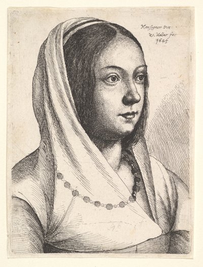 Ung kvinna med en halsduk på huvudet, efter Bonsignori, 1645. av Wenceslaus Hollar