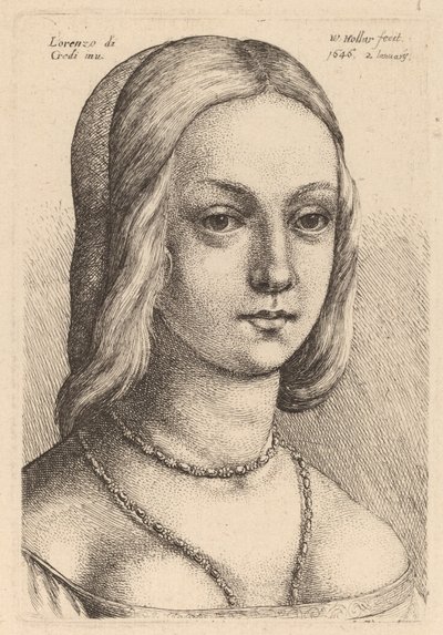Chef för kvinnan ser rätt av Wenceslaus Hollar after Lorenzo di Credi