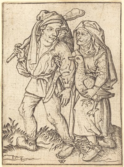 Bonde och fru med gås av Wenzel von Olmutz after Master of the Housebook