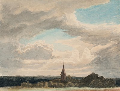 Kyrktorn i ett landskap vid Odenthal, studie av Werner Holmberg