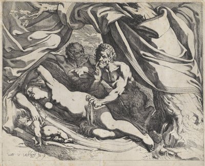 Sovande Venus bevakad av satyrer av Werner van den Valckert