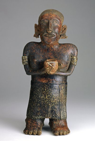 Stående kvinnlig figur, c.200 B.C.E.-300 C.E. (keramik med röd, vit och svart slipfärg) av West Mexican